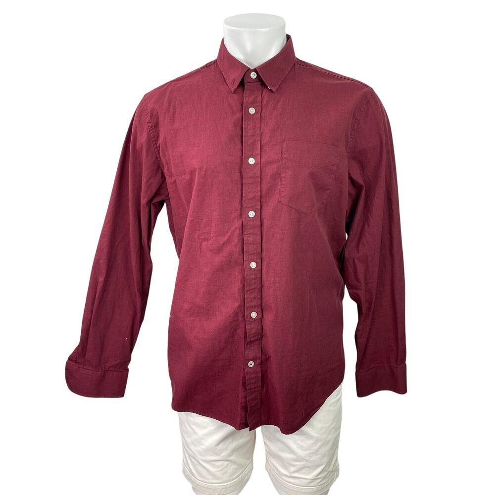 Banana Republic Men Red Camden Standard Oxford Long Sleeve Button Up Shirt Top L